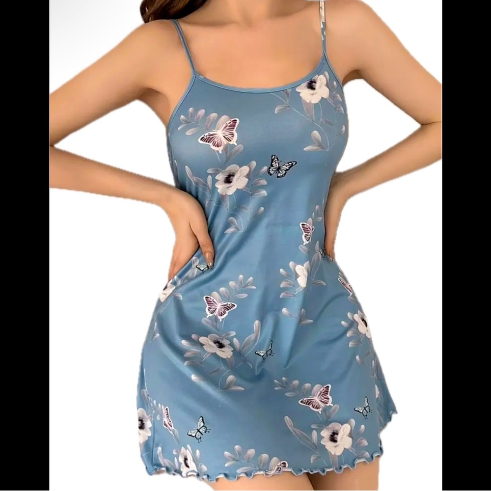 Blue, Butterfly & Floral, Night Slip - Picture 3 of 6